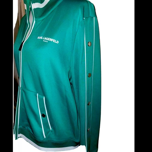 New! Karl Lagerfeld Paris Snap Side Logo Track Jacket Size XL Jade Green🤍 - Picture 6 of 15